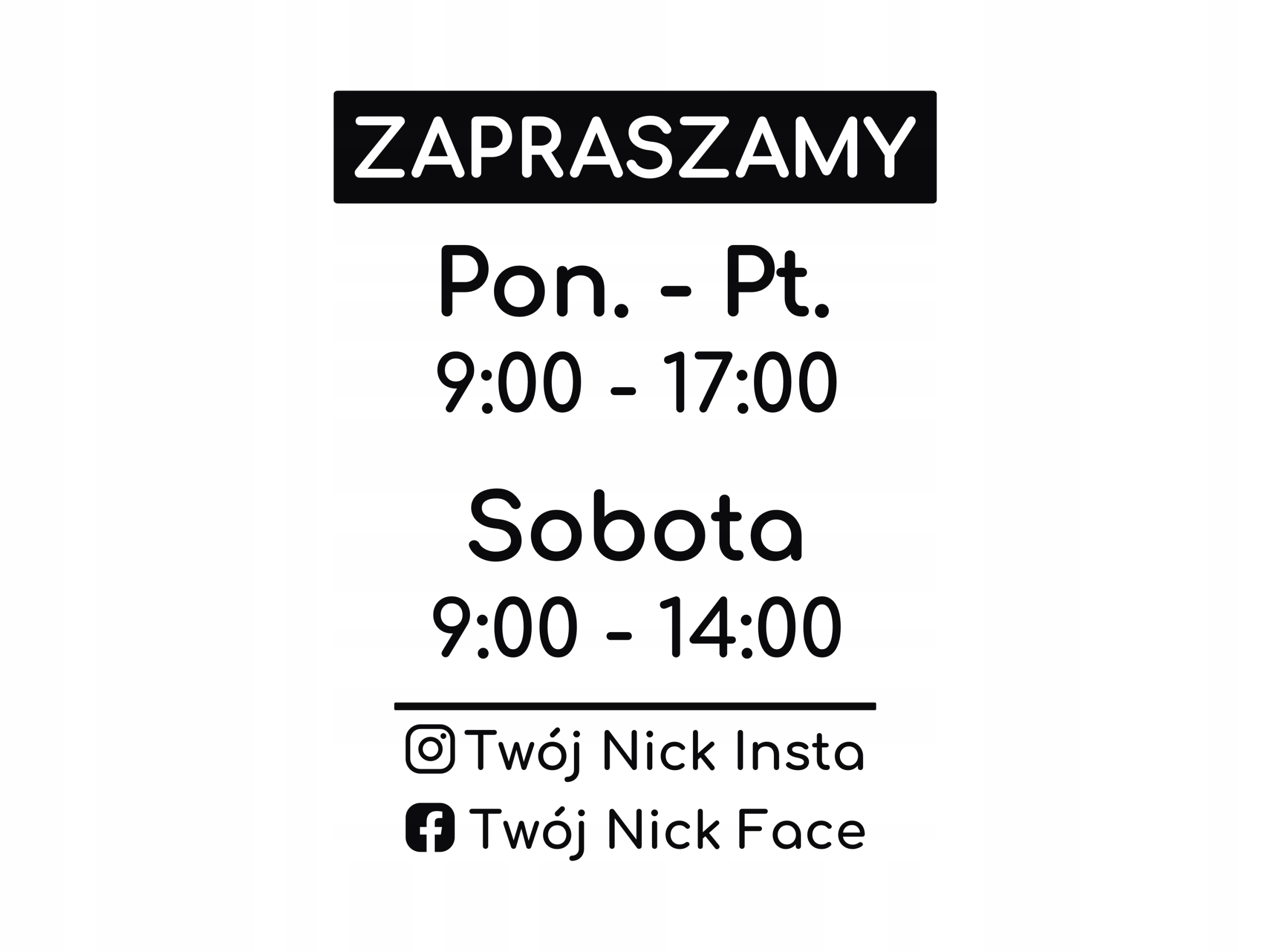 Naklejka GODZINY OTWARCIA Personalizowana na szybę drzwi *Kolory • Cena