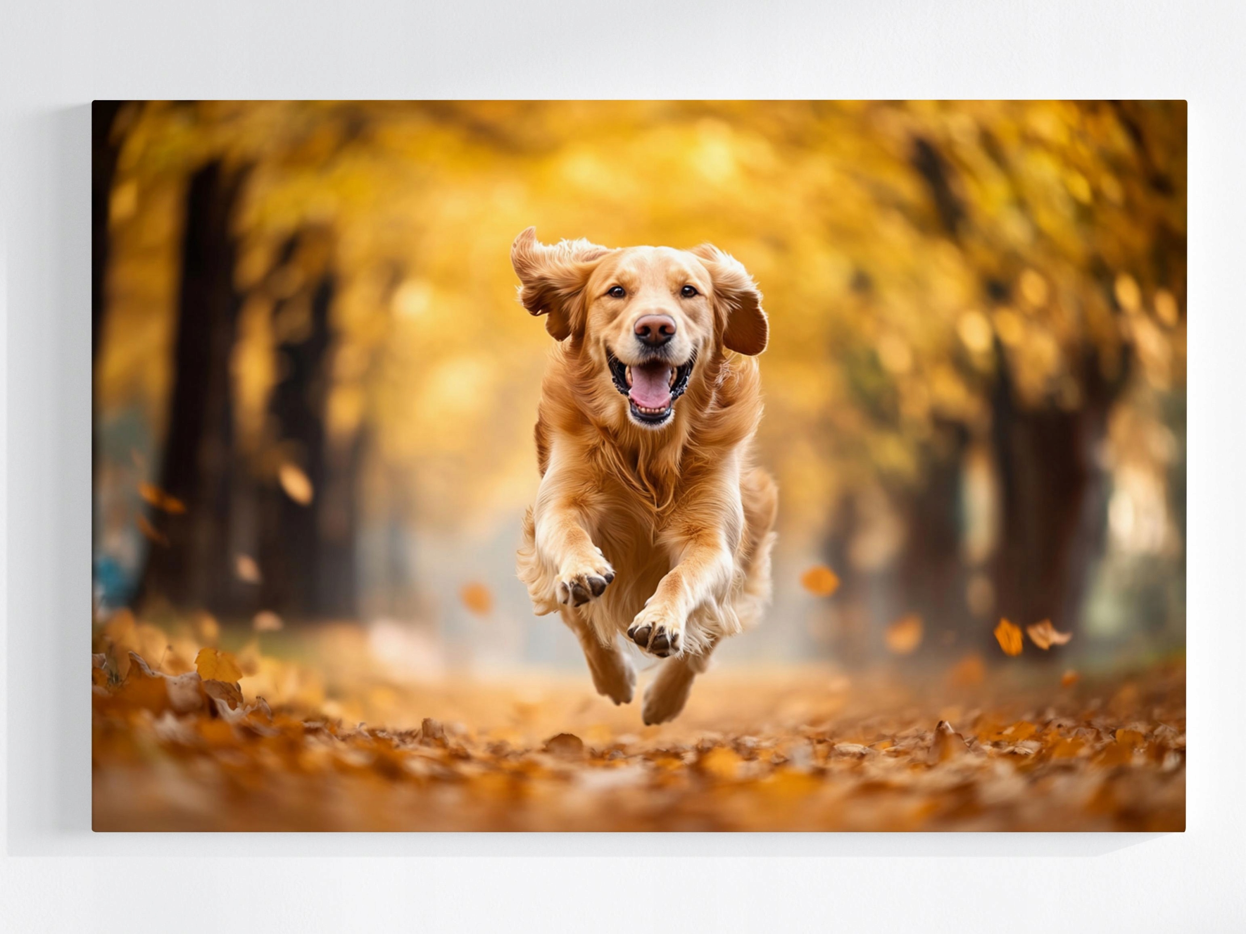 Obraz Na Plátně Canvas Podzimní Park Procházka Pes Zlatý Radost Zábava 120x80