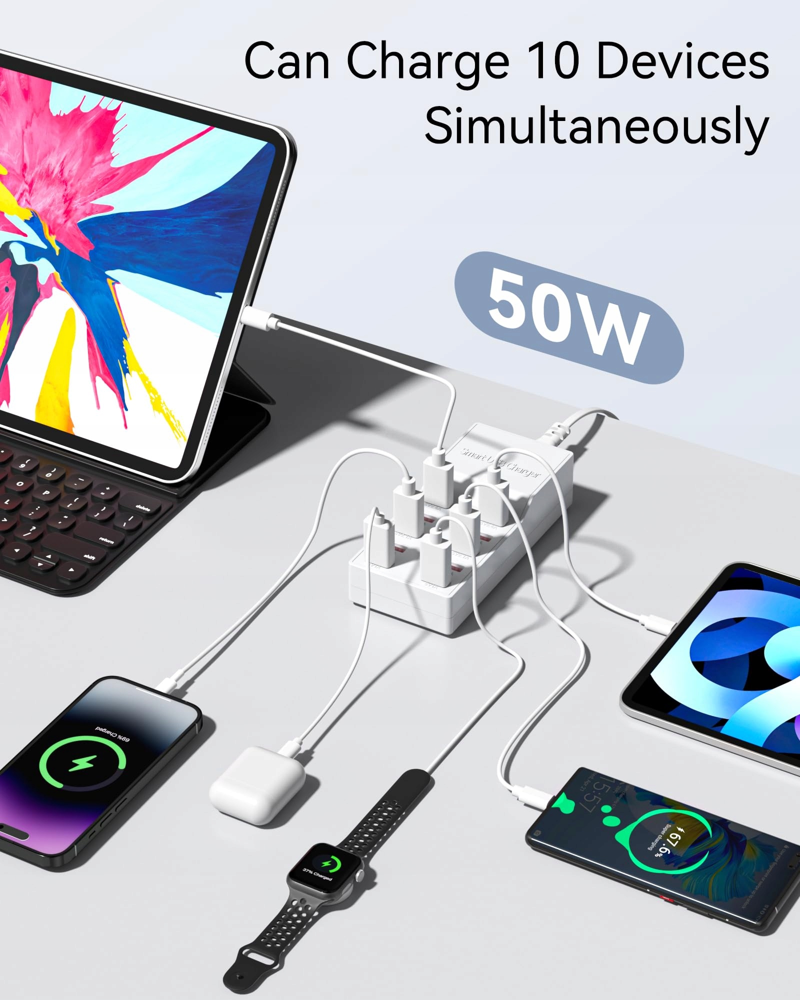 BINAMAO 50W 10-Port USB Charger for iPhone iPad Samsung Huawei — miniatura 4