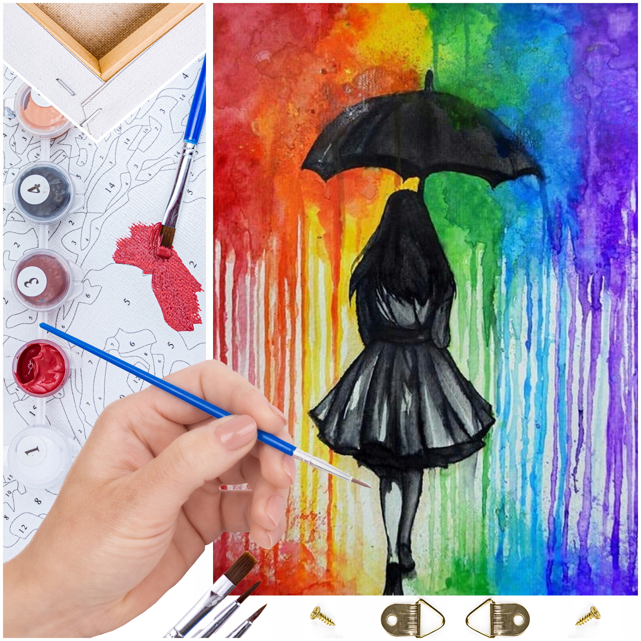 Set Obraz Štětce Barvy malování podle čísel Žena s deštníkem 40x50