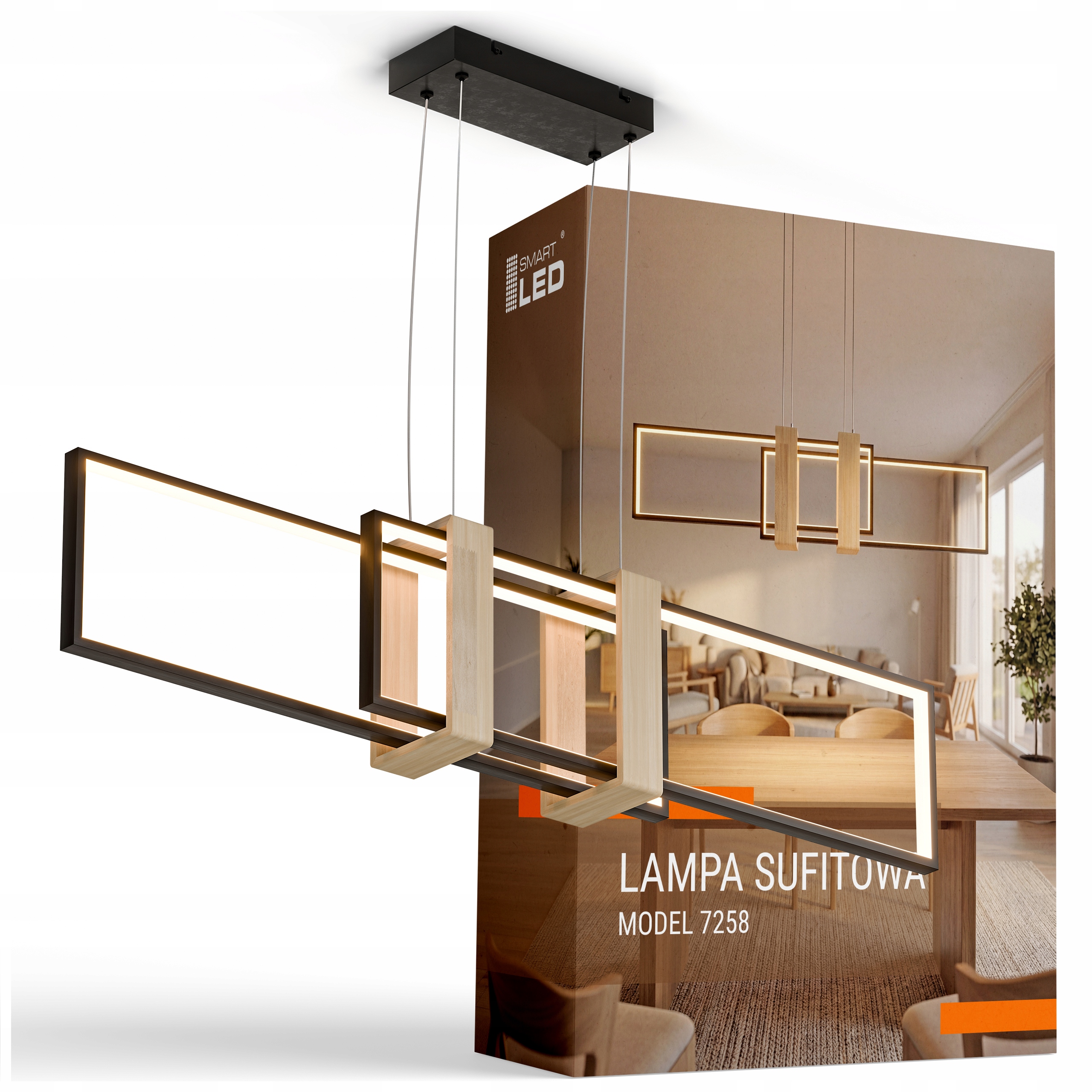 Závěsná Led lampa Lustr 58W Loft Stropní Dřevo do obývacího pokoje Na Strop
