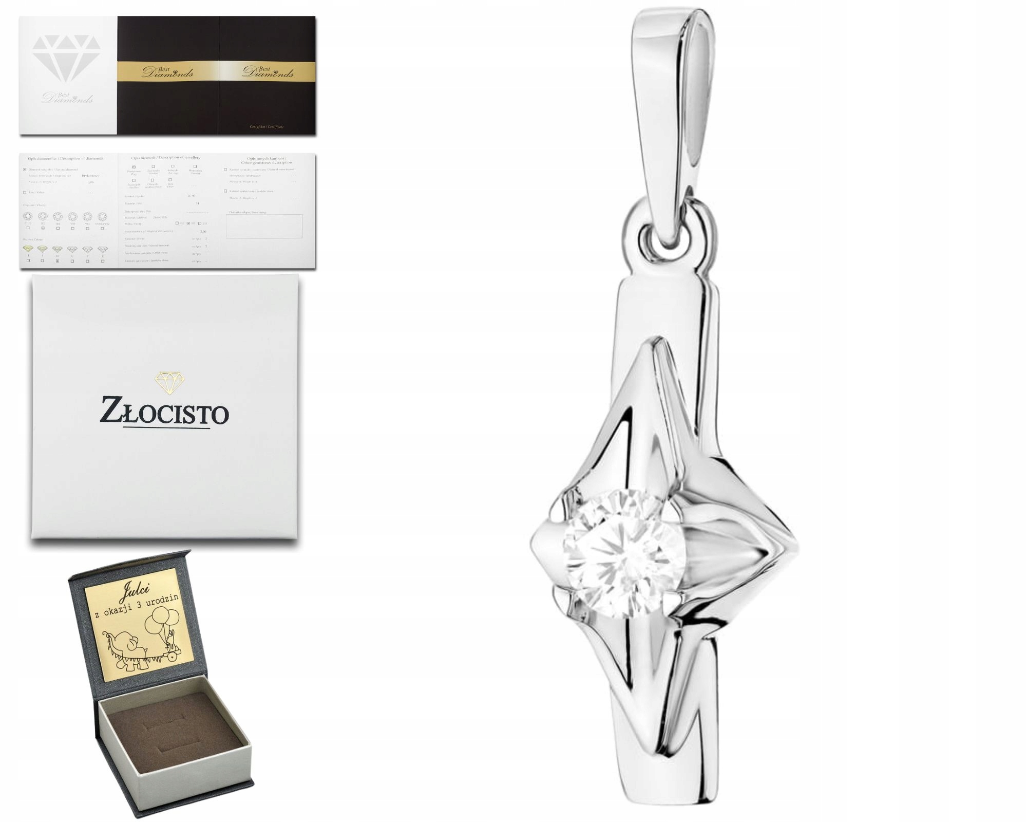 Zlato Ryzost Z Bílého Zlata 585 14K S Velkým Diamantem Jako Dárek