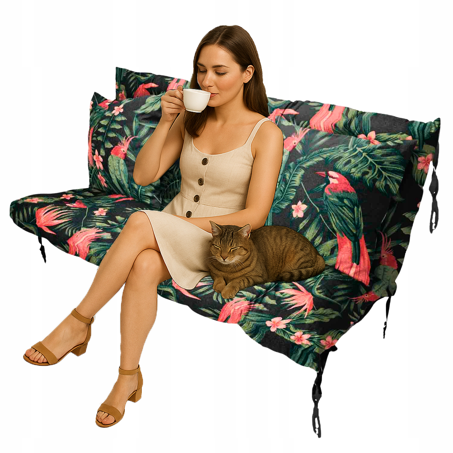 Polštář na zahradní houpačku 160x55x55+dárek Polštáře Černé-Papoušek