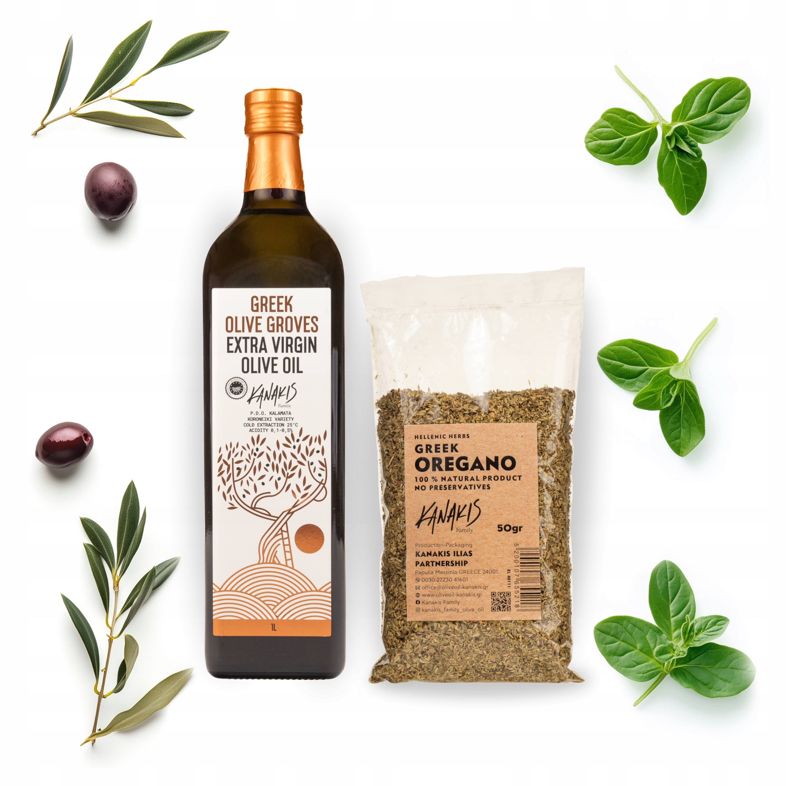 Grecka Oliwa z Oliwek Extra Virgin 1l Pdo Górskie Oregano Suszone 50g