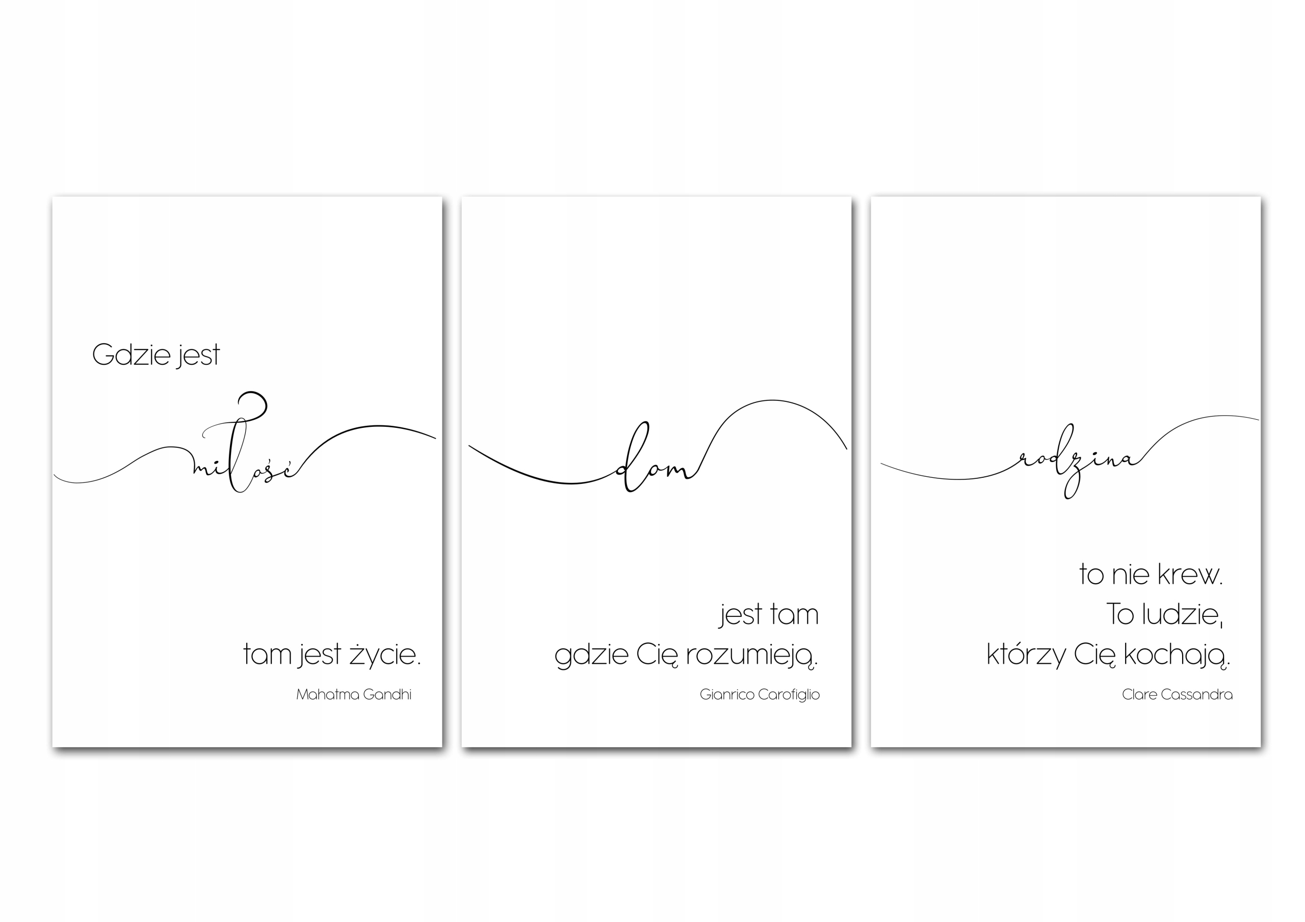 TRZY PLAKATY Z SENTENCJĄ A3 MIŁOŚĆ DOM RODZINA