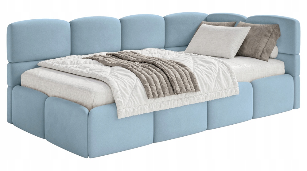 Postel pro mláděž 120 x 200 cm Cloudy modrý velur pravý