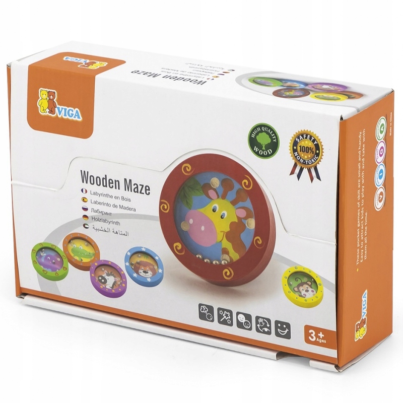 DREWNIANY LABIRYNT ZWIERZĄTKA 1 SZT. VIGA OKRĄGŁA ZABAWKA ZRĘCZNOŚCIOWA EDU Płeć chłopcy dziewczynki