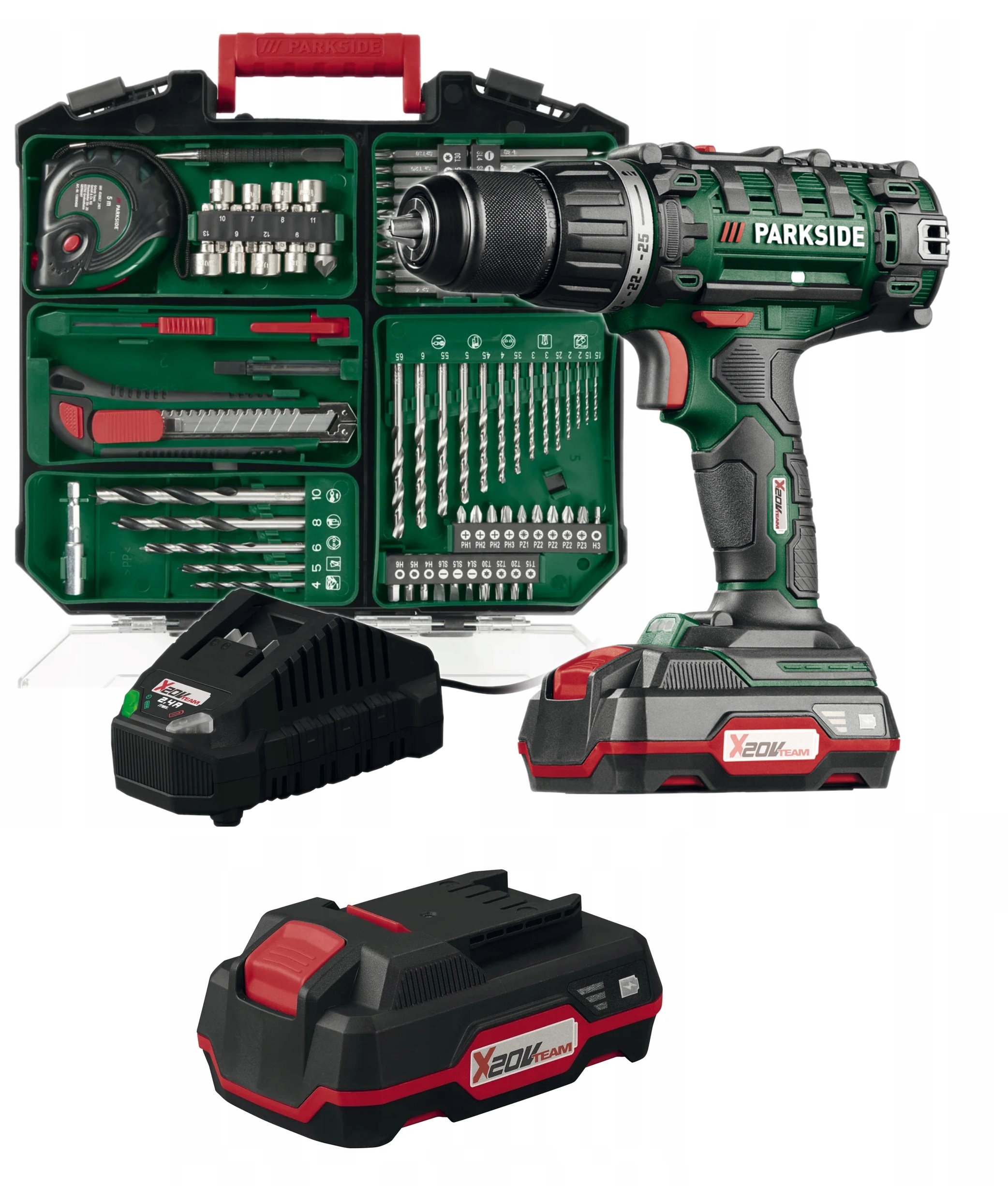 ШУРУПОВЕРТ PARKSIDE PABS 20-Li G8 20V 2x 2Ah АКСЕСУАРИ ЧОХАЛ LAD