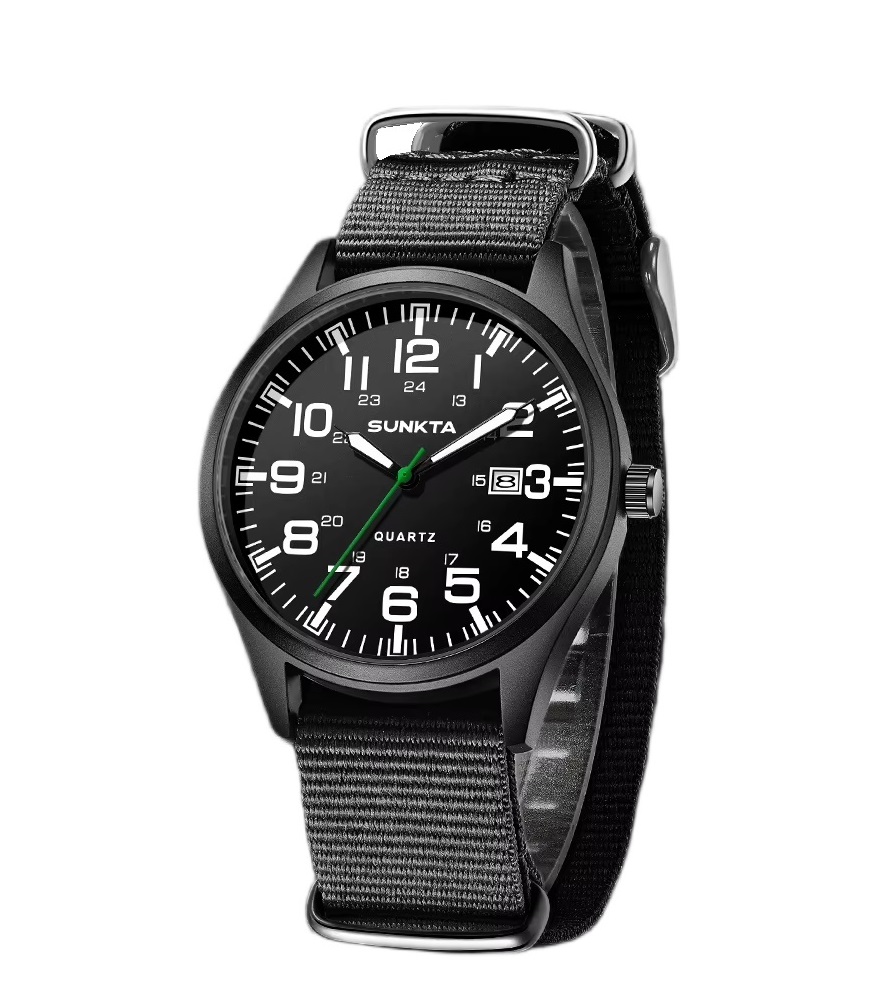Czytelny Zegarek Z Datownikiem, Parciany Pasek, Wojskowy Styl