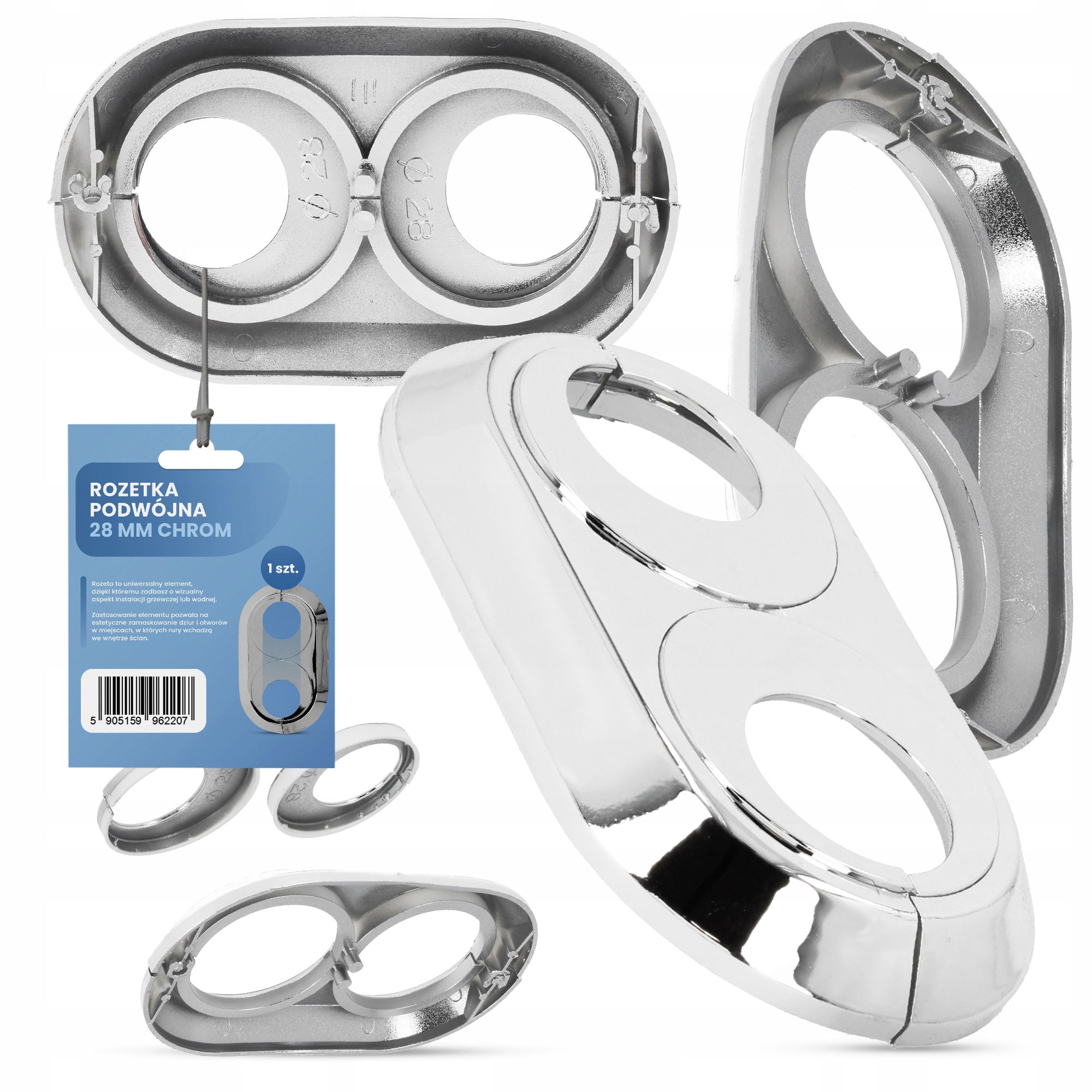 

Rozetka maskująca podwójna rur 28 mm chrom