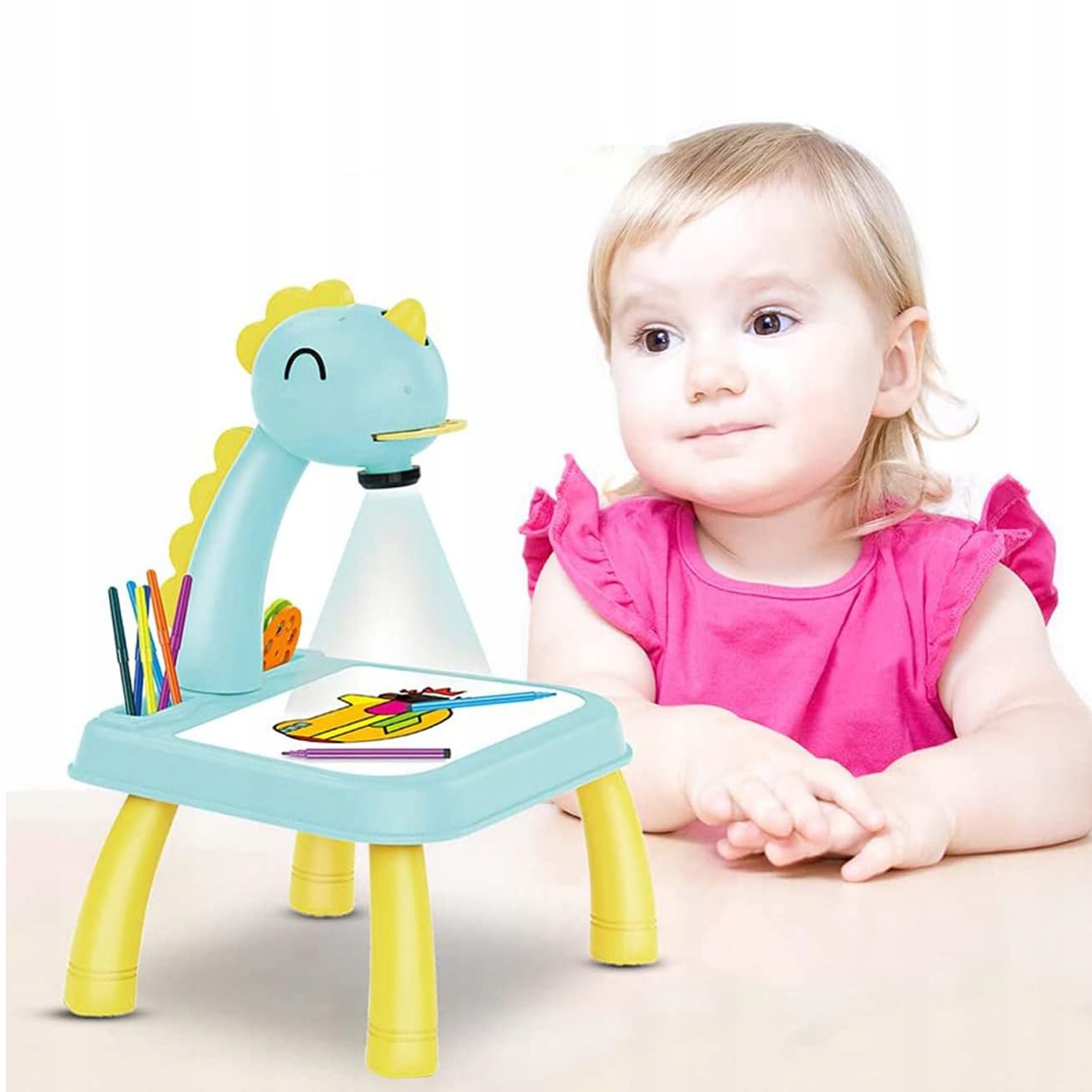 PROJEKTOR RZUTNIK STOLIK STÓŁ DO RYSOWANIA DZIECI PREZENT NIEBIESKI JELEŃ Szerokość produktu 32 cm