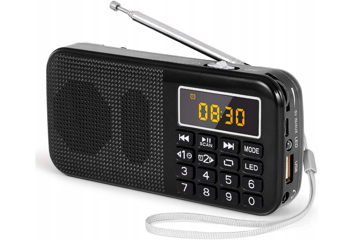 Prunus J-725 Radio Fm Przenośne Akumulatorowe Usb MP3 Budzik Latarka