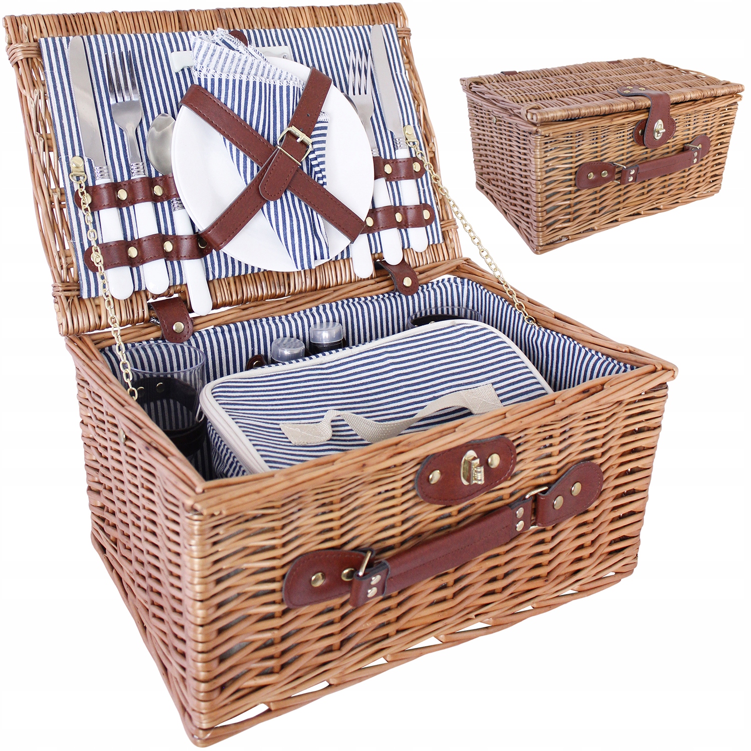 Piknikový Koš Pro 2 Osoby, proutěný, termo talíře, skleničky, příbory