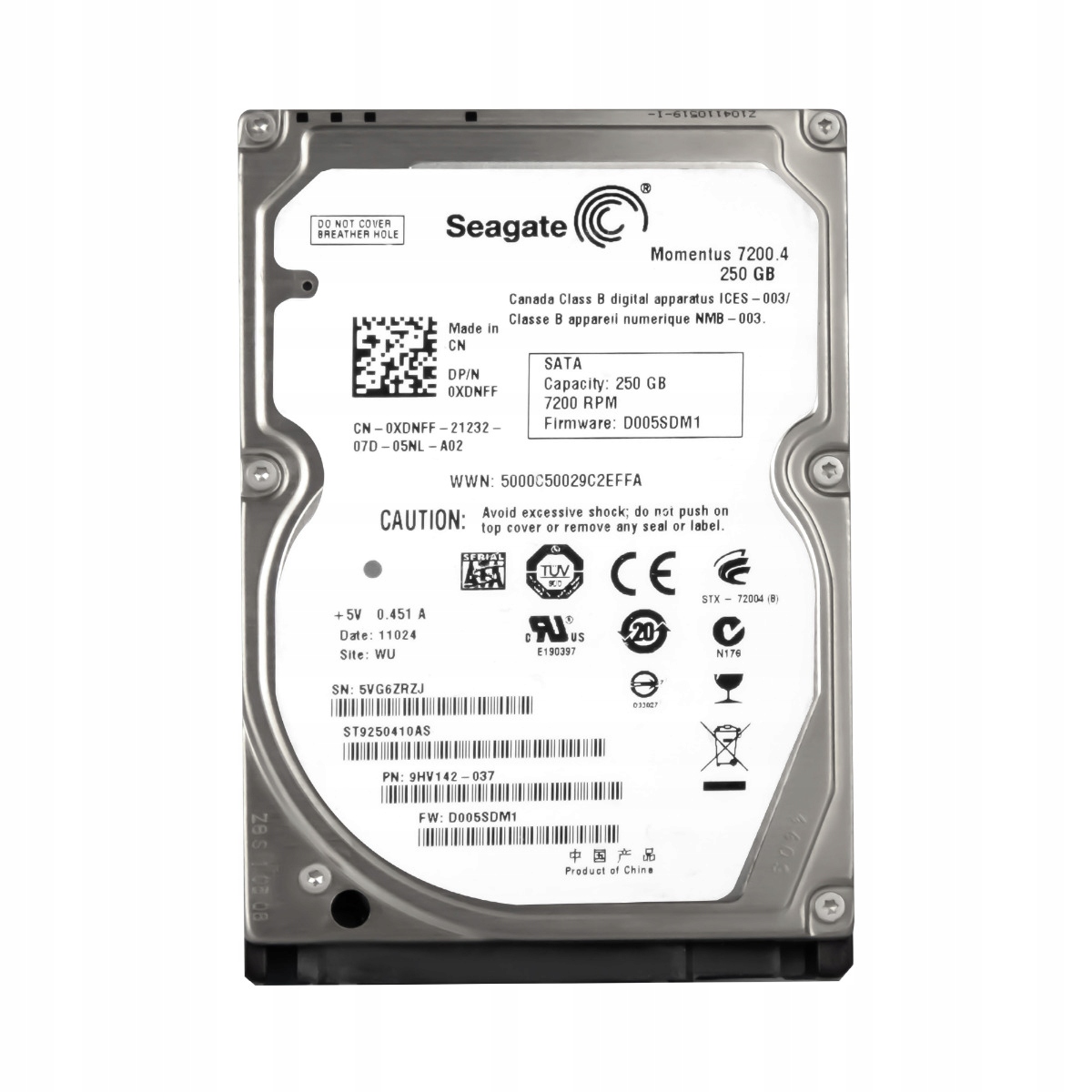 DELL 0XDNFF 250GB 7.2K SATA II 2.5'' ST9250410AS