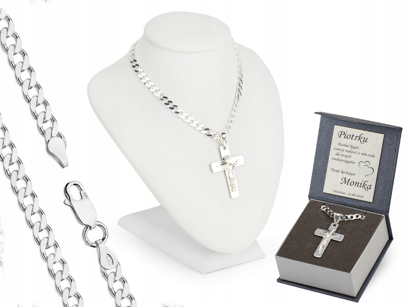 Stříbrný Řetízek Pancr 65 cm s Křížem Gravírování