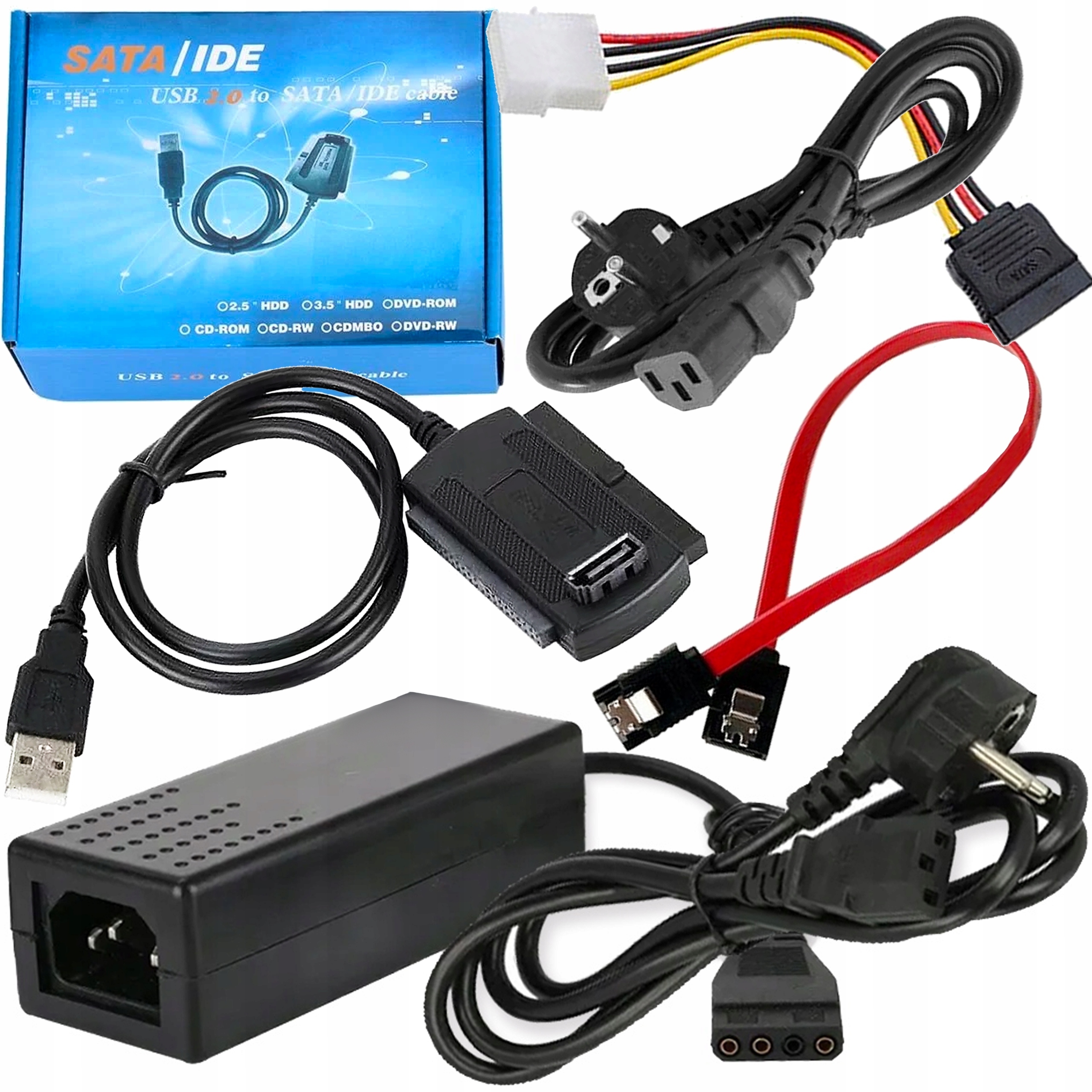 Adapter Do Dysku Twardego Uniwersalny Usb 2.0 Sata Ide Ata Z Zasilaczem 2a