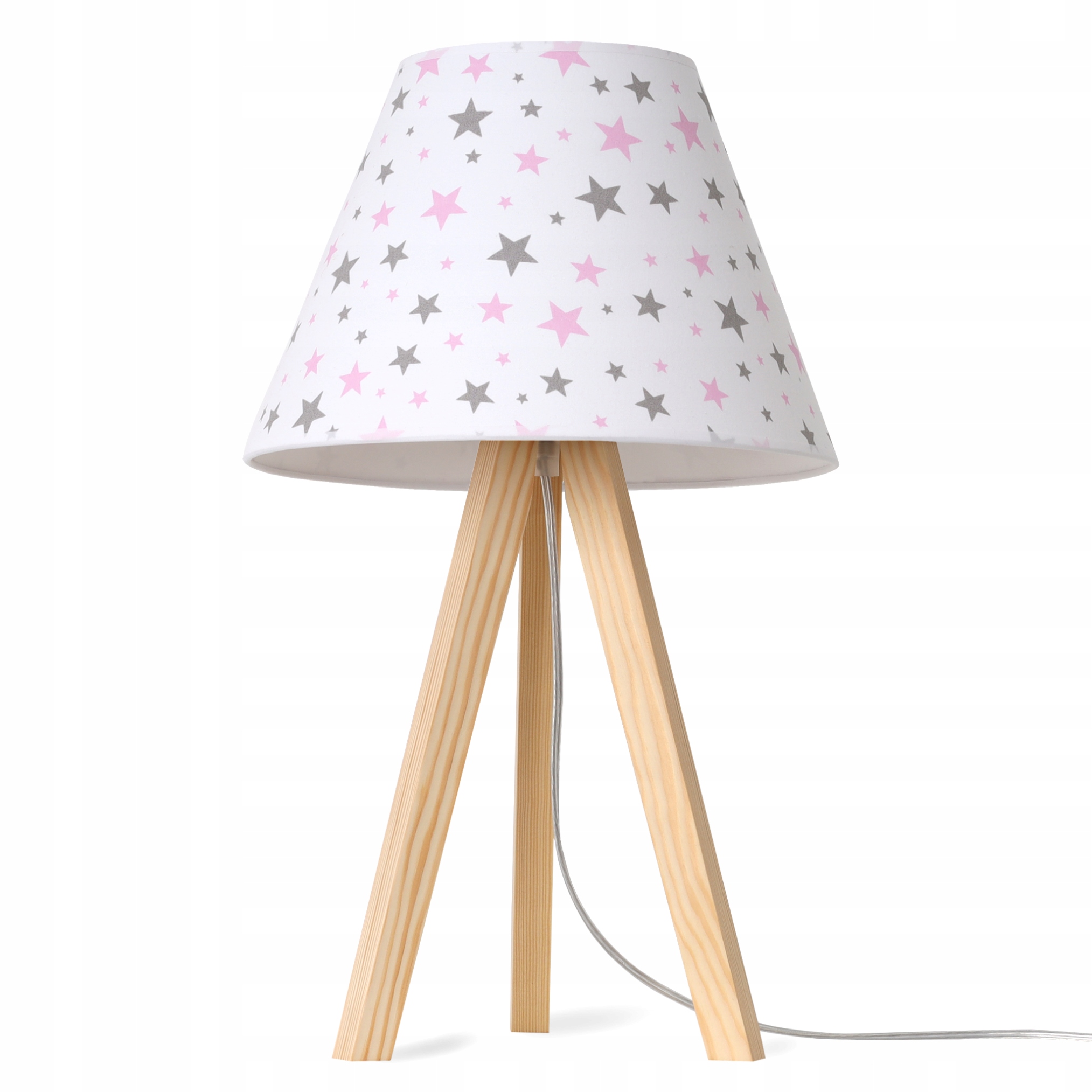 Noční Lampa Dětská Trojnožka Dřevěná S Stínítkem Bílá Růžové Hvězdičky