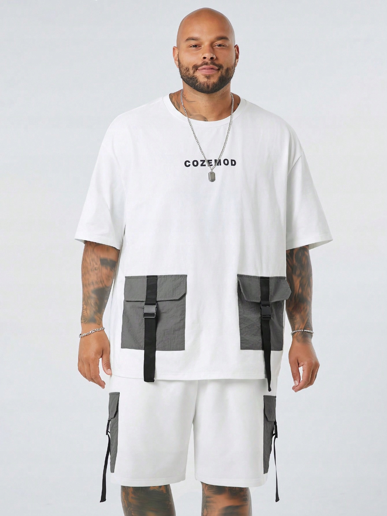 Pánský Komplet Volný Dvoudílný Stylový Tričko Kraťasy Casual Shein 3XL