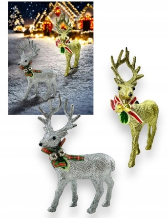 OZDOBA ŚWIĄTECZNA RENIFER JELEŃ FIGURKA OZDOBA DEKORACJA STROIK BROKATOWA Wysokość produktu 22 cm