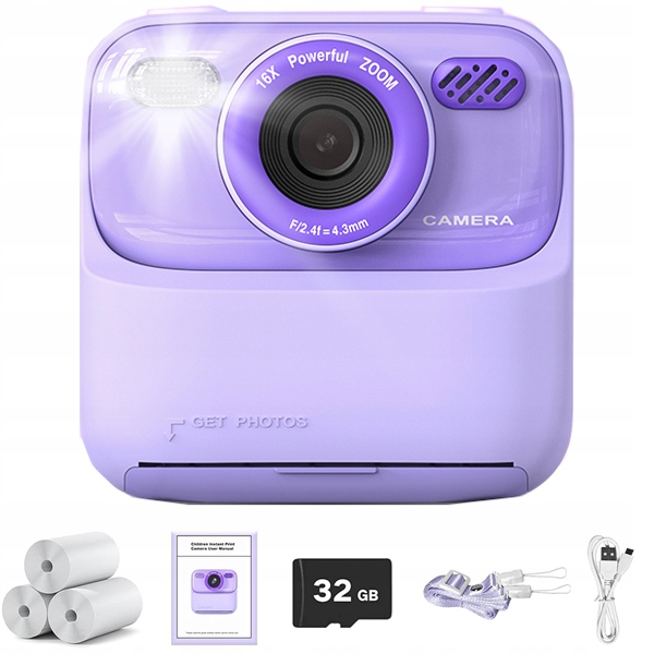 Dětský Fotoaparát S Okamžitým Tiskem, 1080P Hd Video, Fialový Ideální Dárek