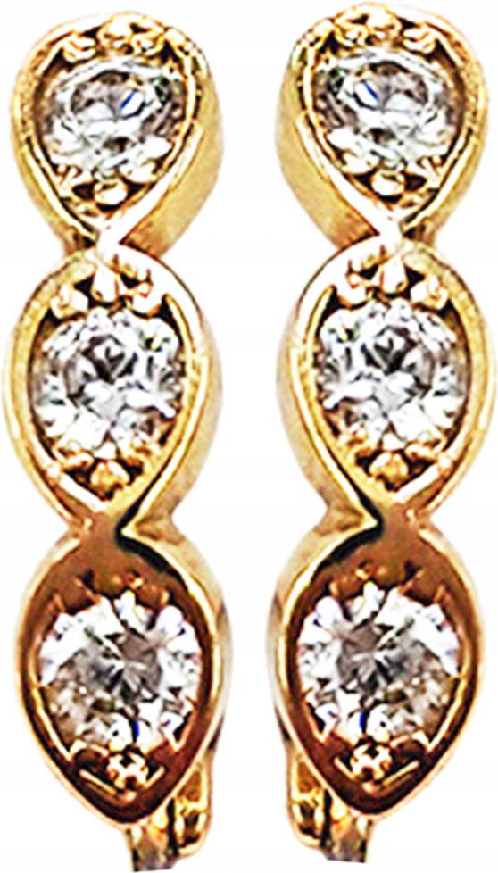 Výjimečné náušnice zlaté 585, tři mandle s bílými zirkony, vkusné 14k