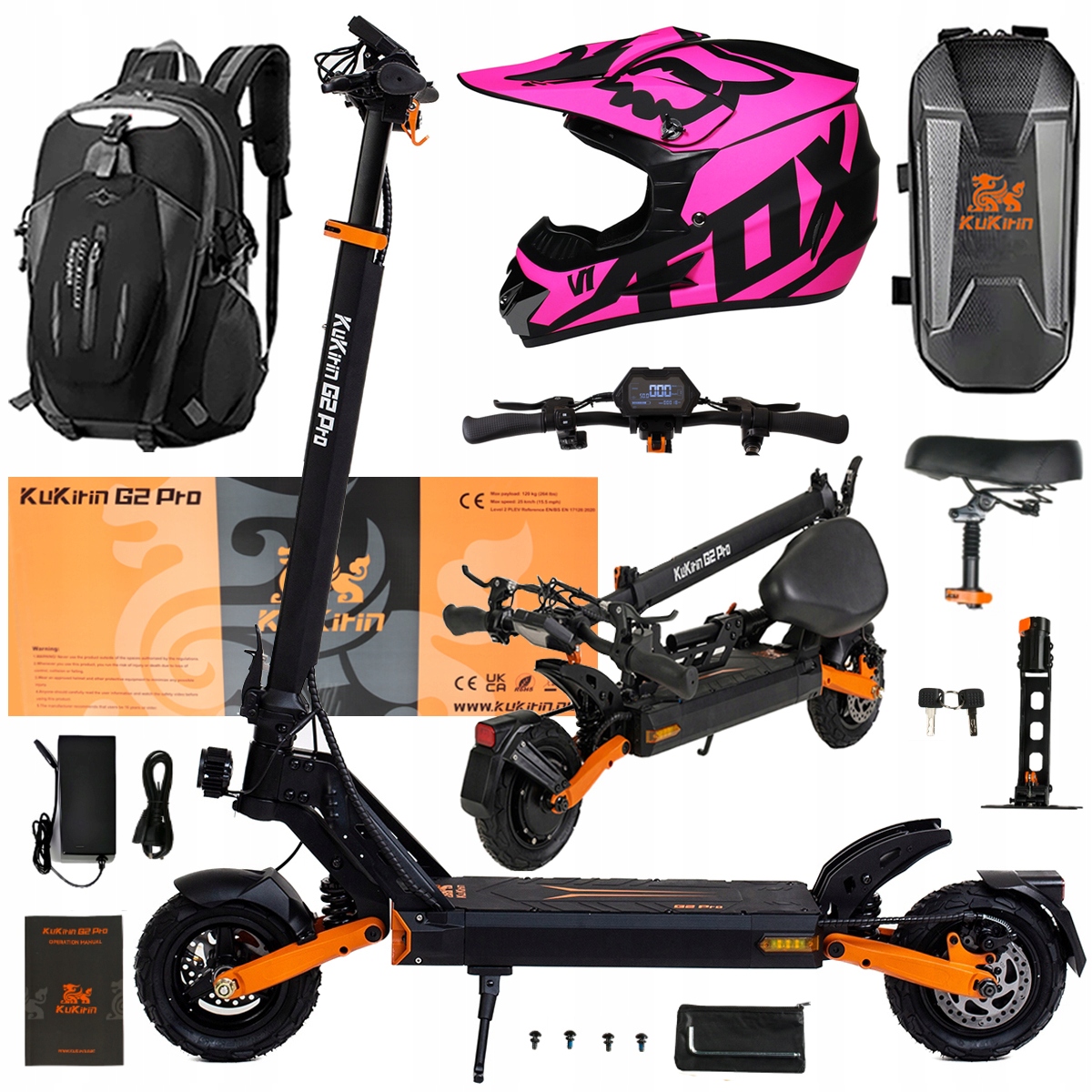 Składany Pojazd Elektryczny Kukirin G2 Pro 1000W 48V 15.6AH 45KM/H +Prezent