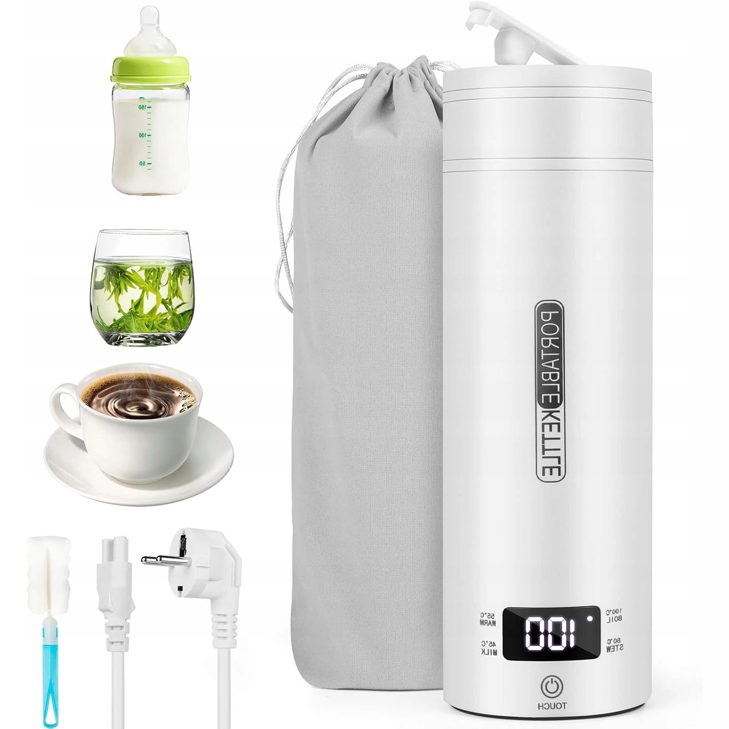 Mini Czajnik z Kubkiem 0,5L 300W LCD 4 Ustawienia Temperatury Do Biura