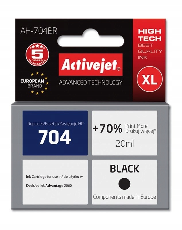 Activejet AH-704BR Tusz (zamiennik Hp 704 CN692AE Premium 20 ml czarny)