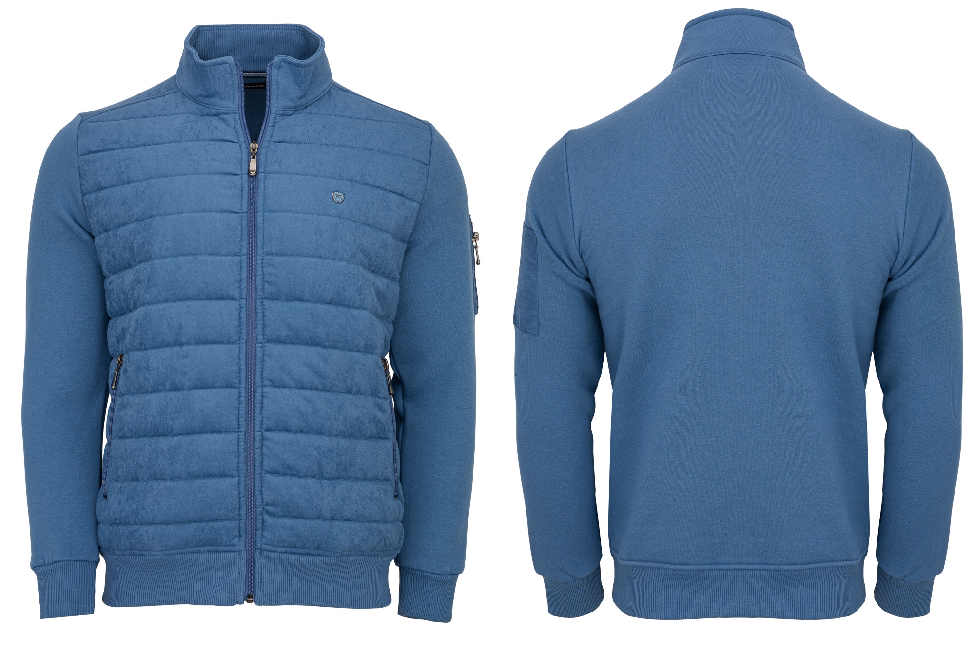 Pánská Rozepínací Mikina Na Zip, Modrá, Prošívaná, Stojáček, Kapsy, Zipy 3XL