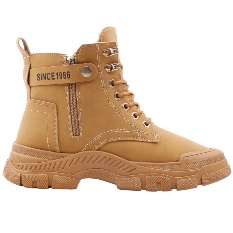 BOTKI DAMSKIE OCIEPLANE TRAPERY BUTY ZIMOWE ŚNIEGOWCE SUWAKI CAMELOWE Rozmiar 41