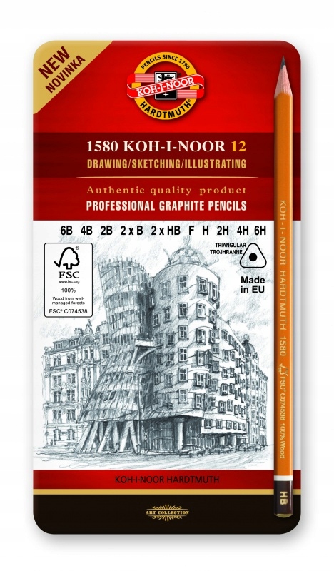 Zestaw ołówków 6B-6H Koh-i-noor 1582/12 Twardość HB