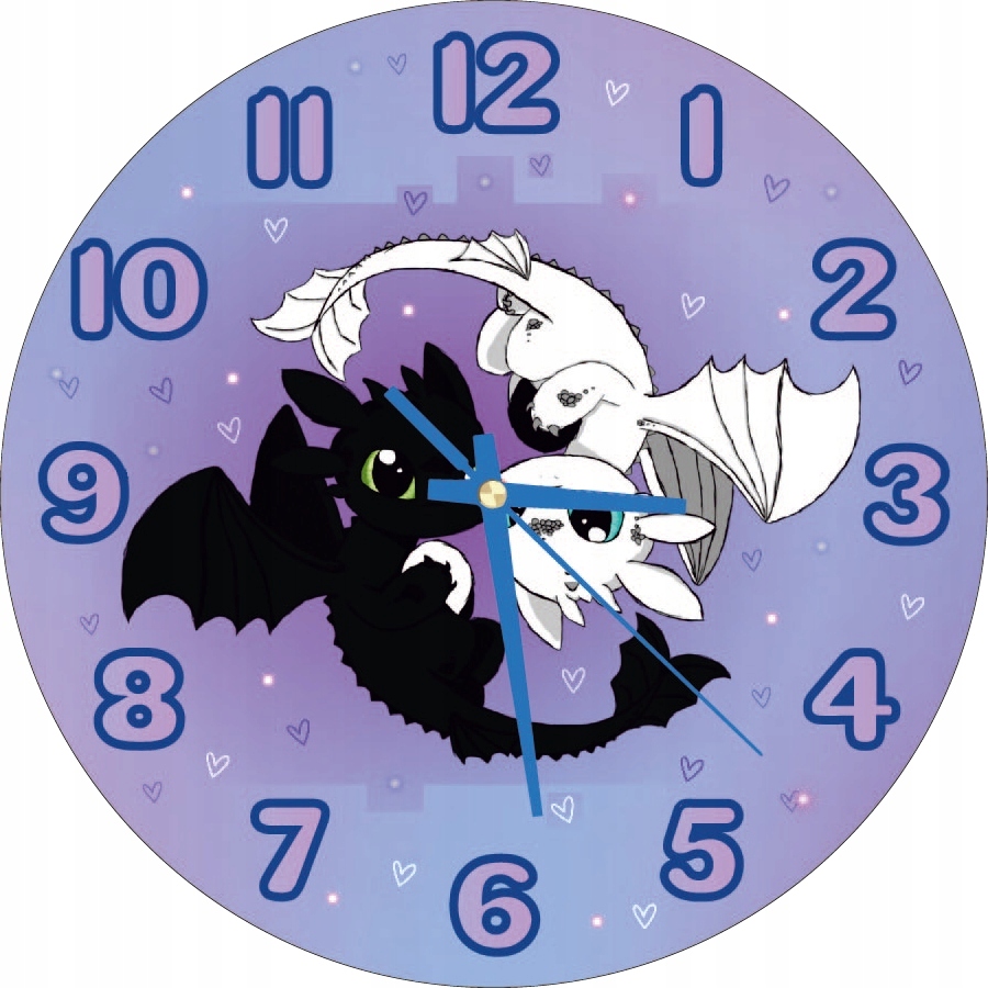 Zegar Ścienny Dla Dzieci Smoki Szczerbatek i Furia