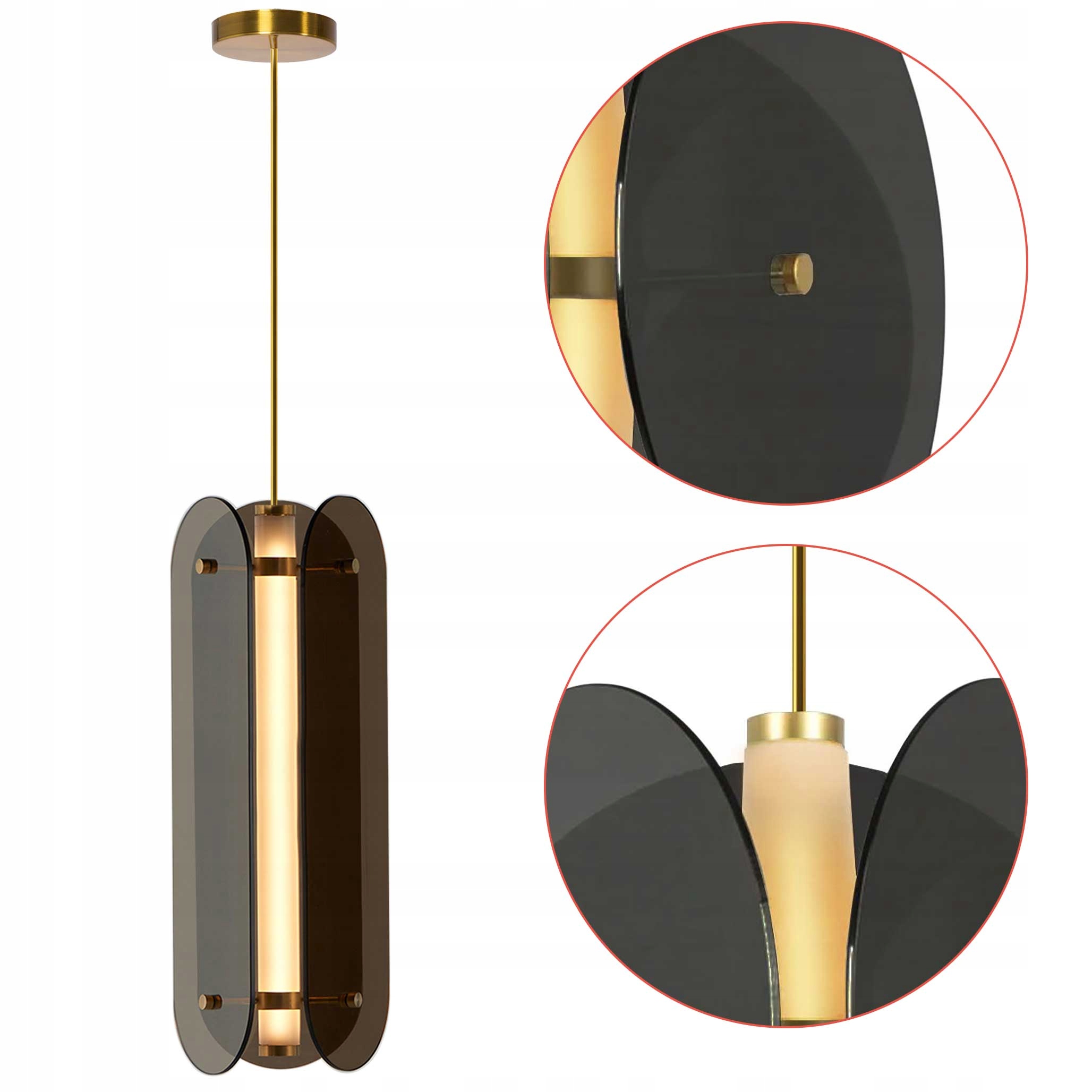 Moderná závesná Led geometrická lampa Long Čierne sklo Zlatý kov