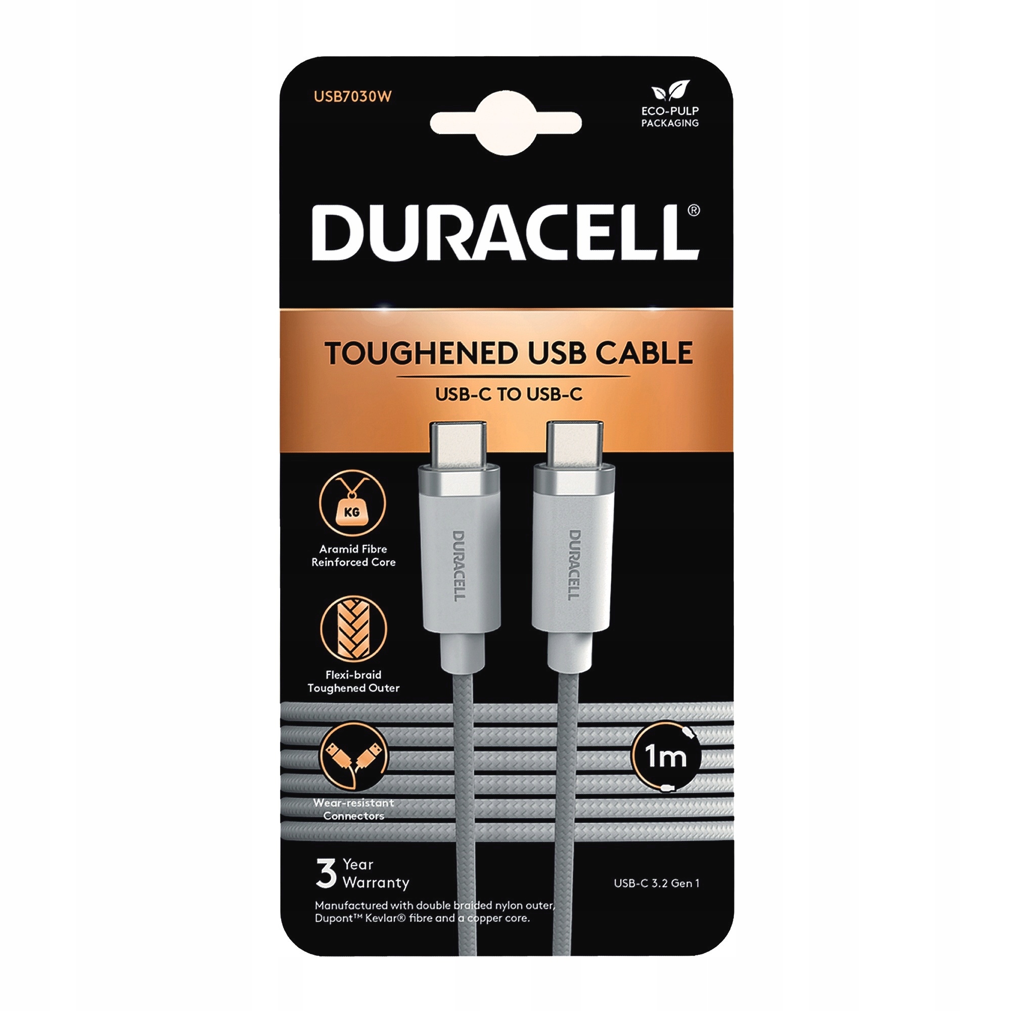 Duracell 1M Biały Nylonowy Kabel Usb-c Usb-c