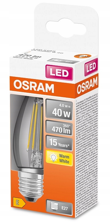 

Osram żarówka Led świeczka 4W 40W 2700K E27