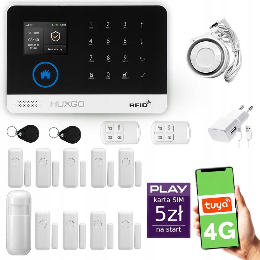 Bezdrôtový alarm WiFi Gsm, Tuya, alarmová sada Huxgo HXA003 4G Lte