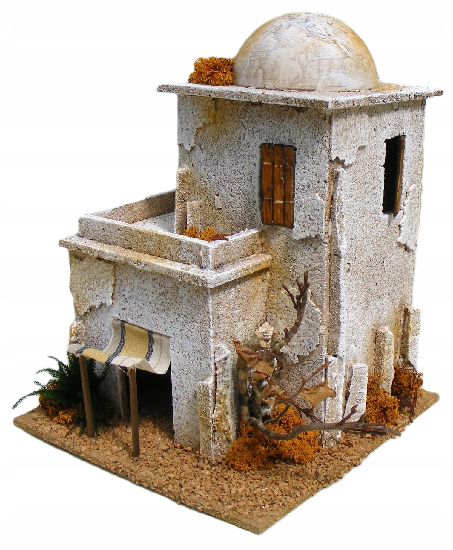 Orientálny domček s okrúhlou strechou a markízou pre betlehem vysoký 27 cm