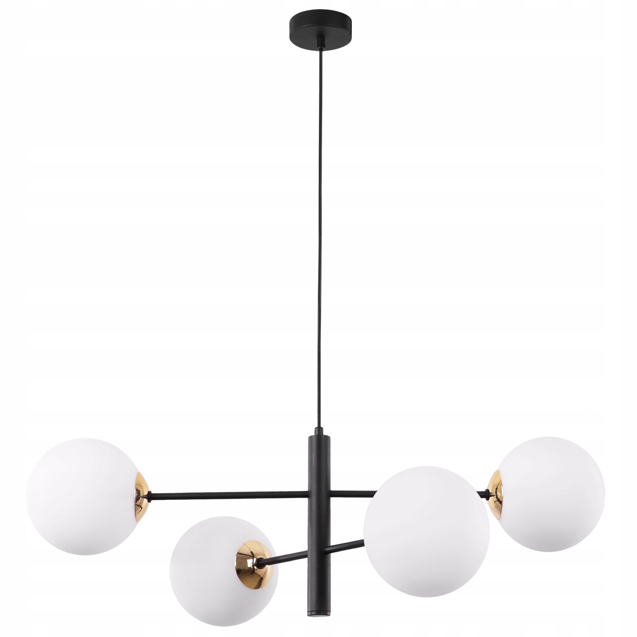 Černá lampa s dlouhými rameny, 4 bílé stínidla do jídelny Vicenza