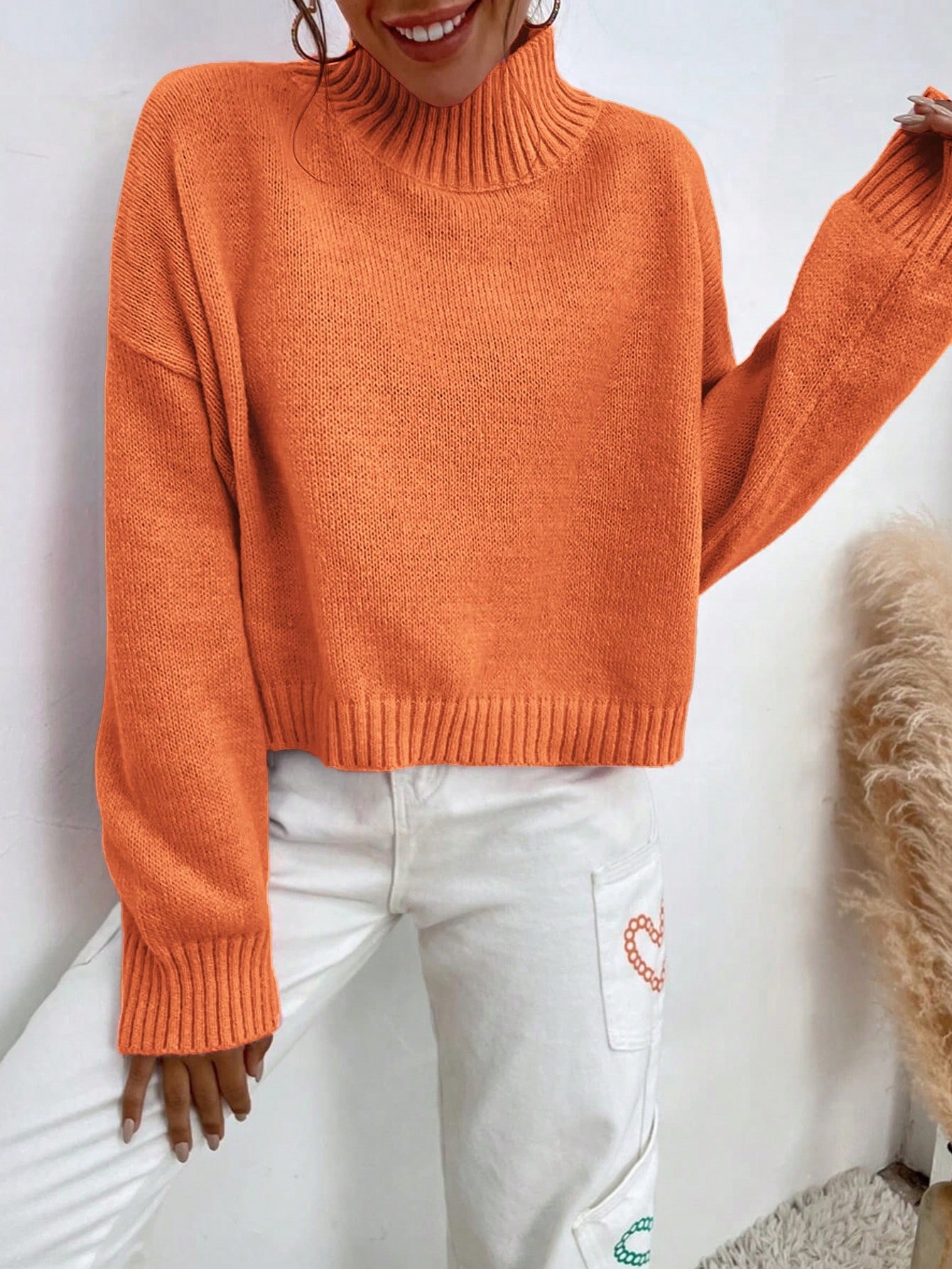SHEIN POMARAŃCZOWY LUŹNY SWETER GOLF M 92119