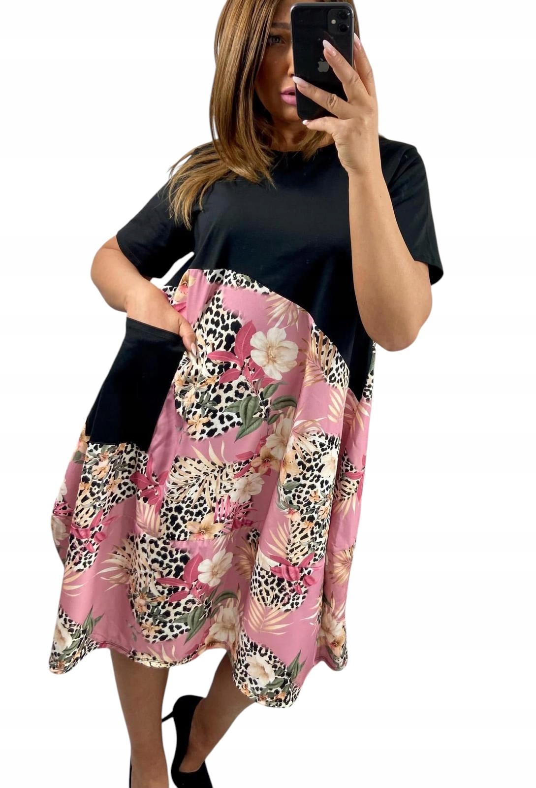 V650 Šaty Bombička S Kapsou Krátký Rukáv K3 vel. 46 (3XL)