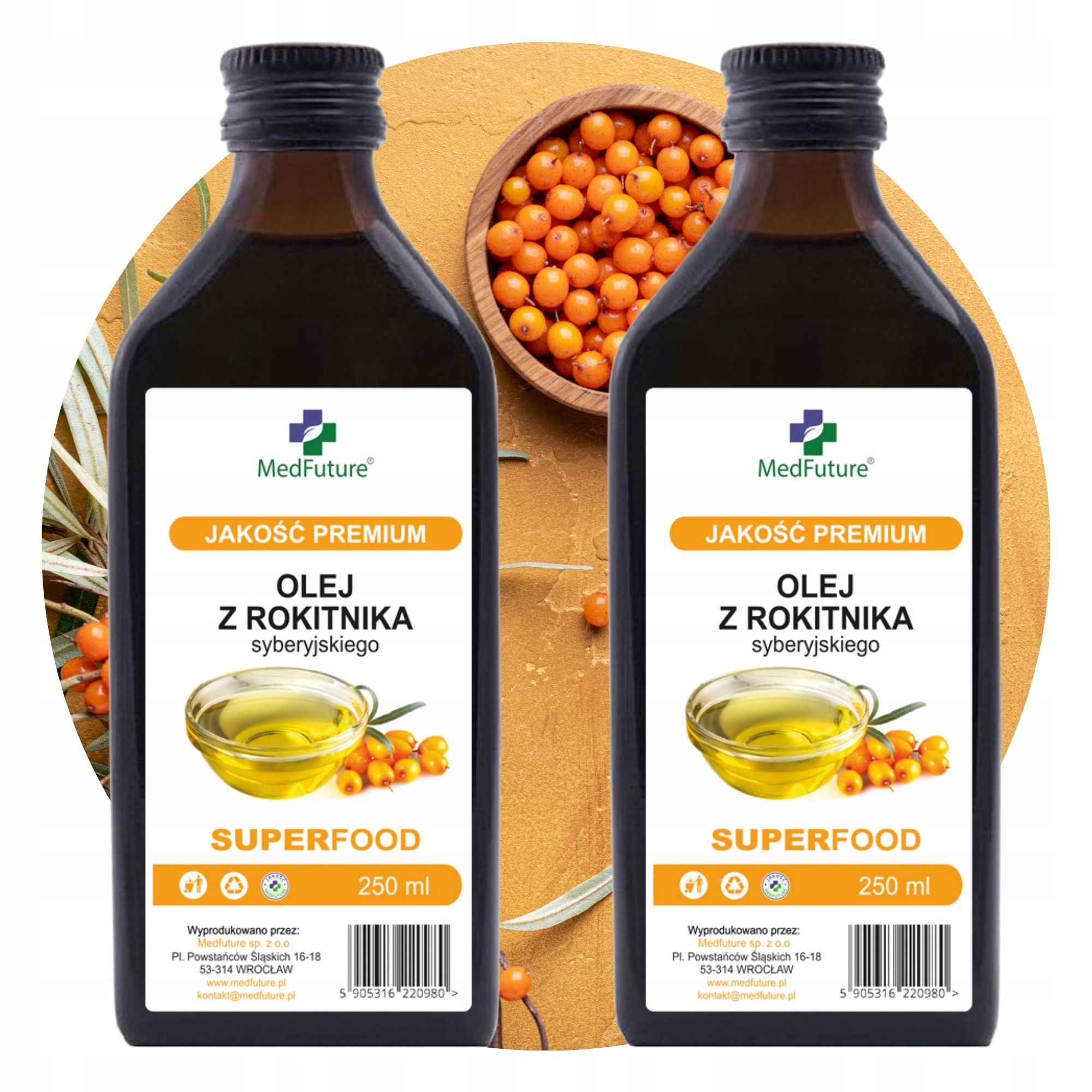 Olej z owoców rokitnika syberyjskiego Tłoczony na zimno z owoców 250 ml