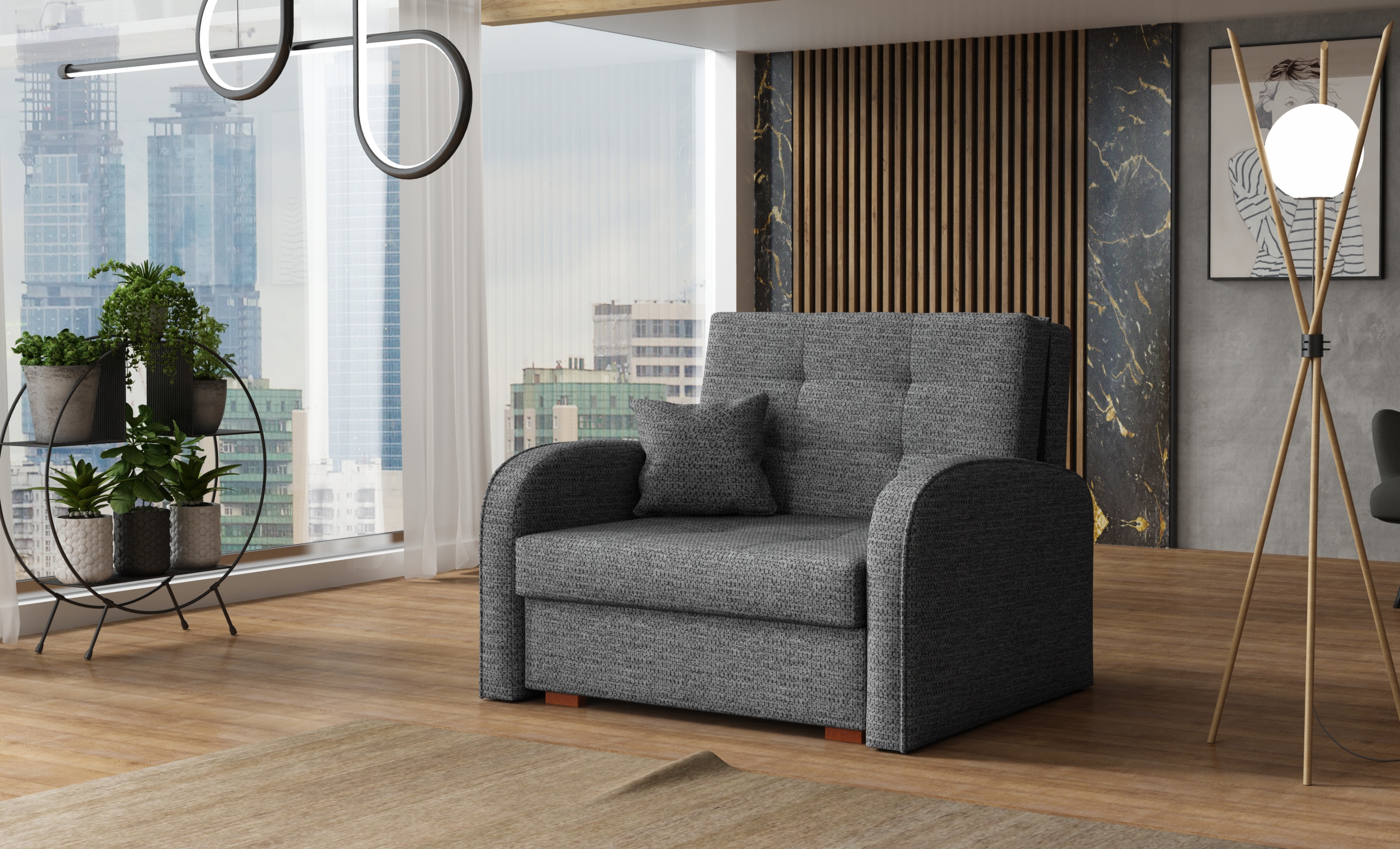 pikowana sofa jednoosobowa VIGA I GOLD tapczanik fotel z funkcją spania