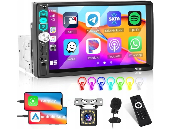 Radioodtwarzacz Retoo, dotykowy, Apple CarPlay, Android Auto, kamera