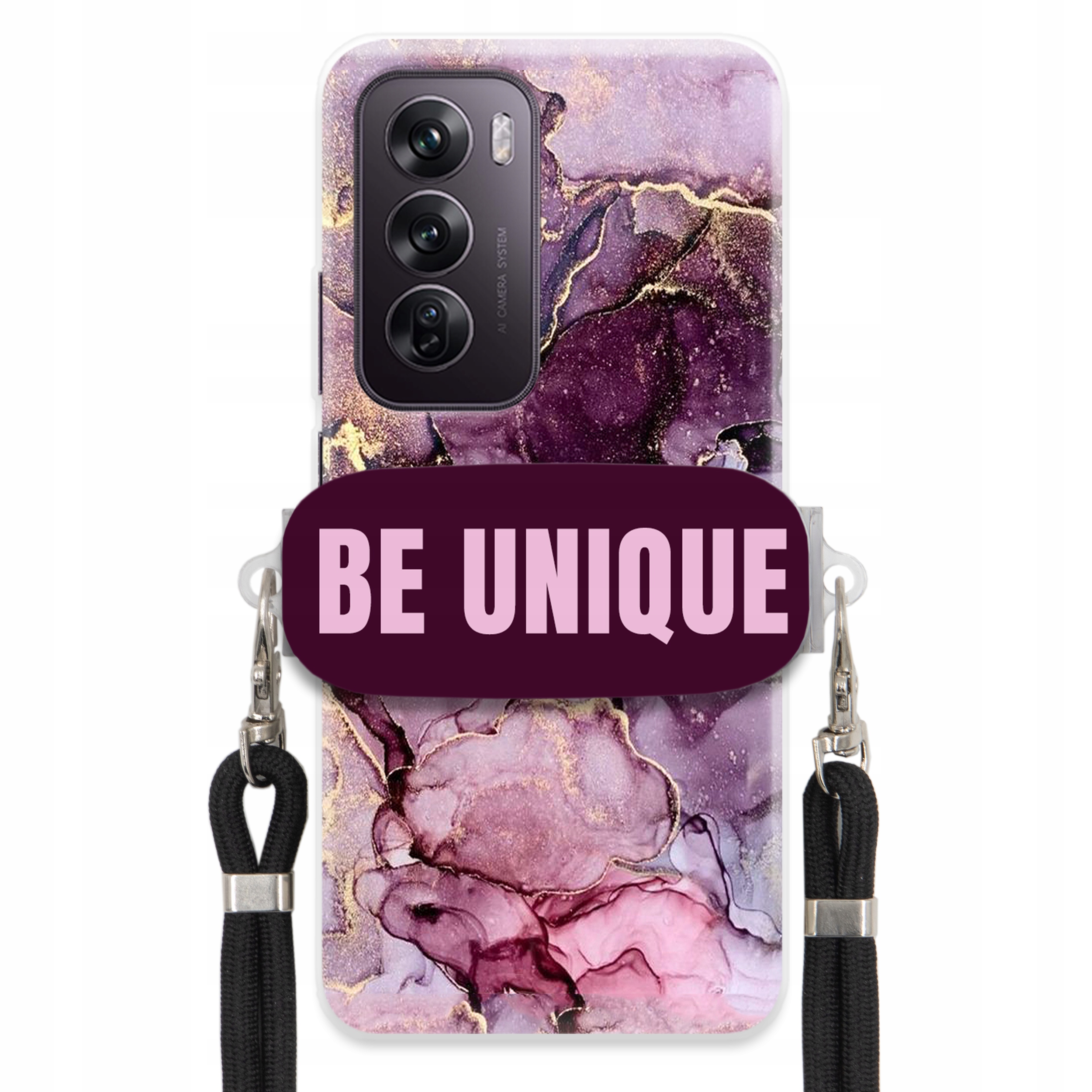 Puzdro pre Oppo Reno 12 Pro 5G Case držiak na šnúrku Čierny fialový mramor