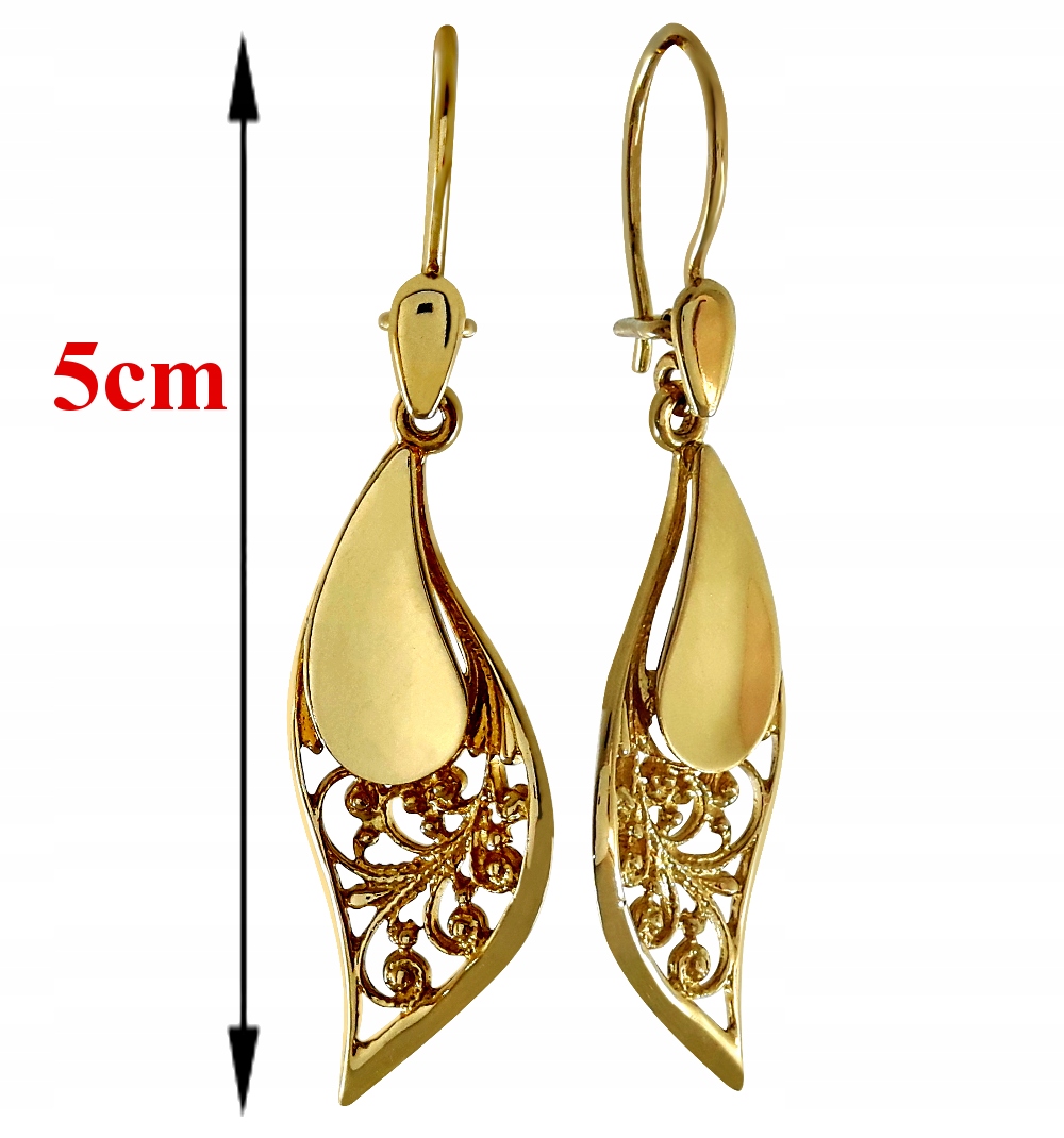 Zlaté Závěsné Náušnice Ažurové 585 Slza Lísteček