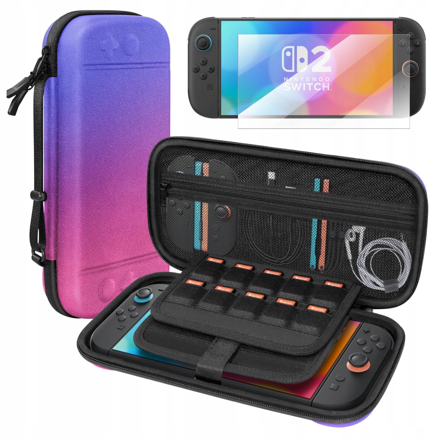 Etui na Nintendo Switch 2 OLED wytrzymałe twarde case 600D 30 kieszeni