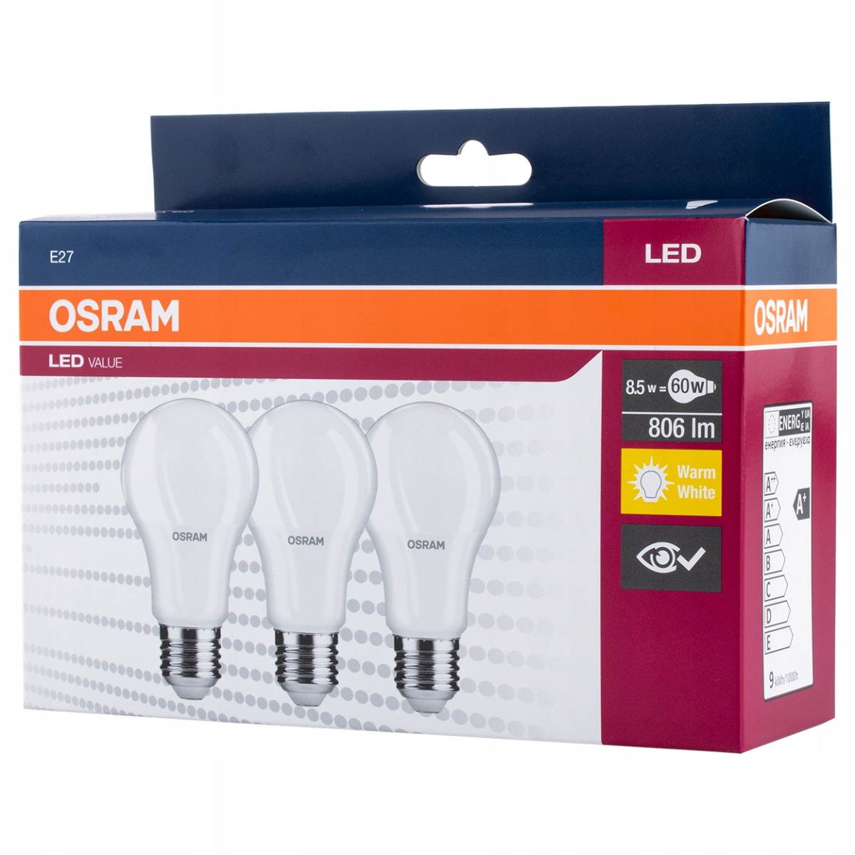 6x Żarówka LED A60 E27 8,5W 60W 806lm 2700K OSRAM Kod producenta OSRVALU0506