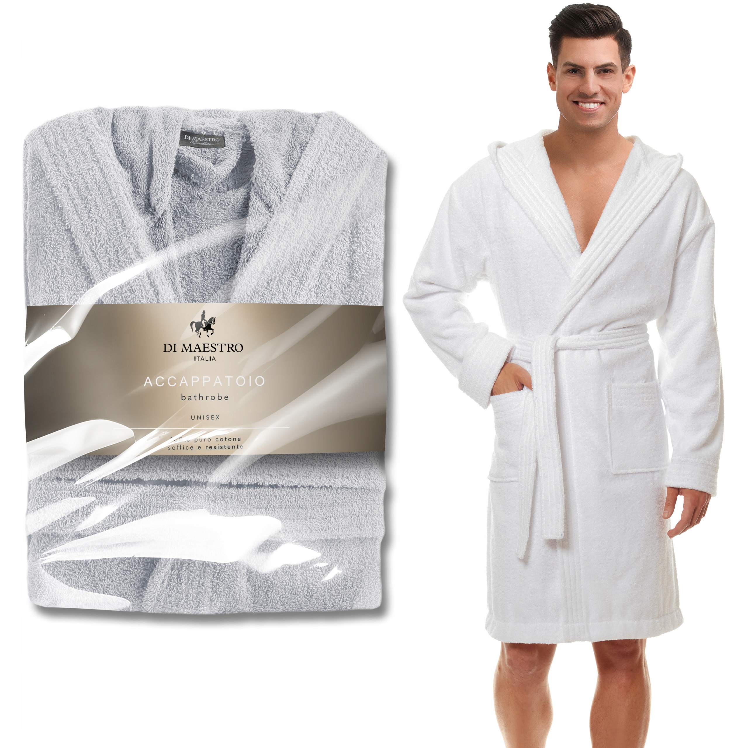 DI Maestro pánský župan Frotte kapuce ze 100% bavlny Premium komfort XXL