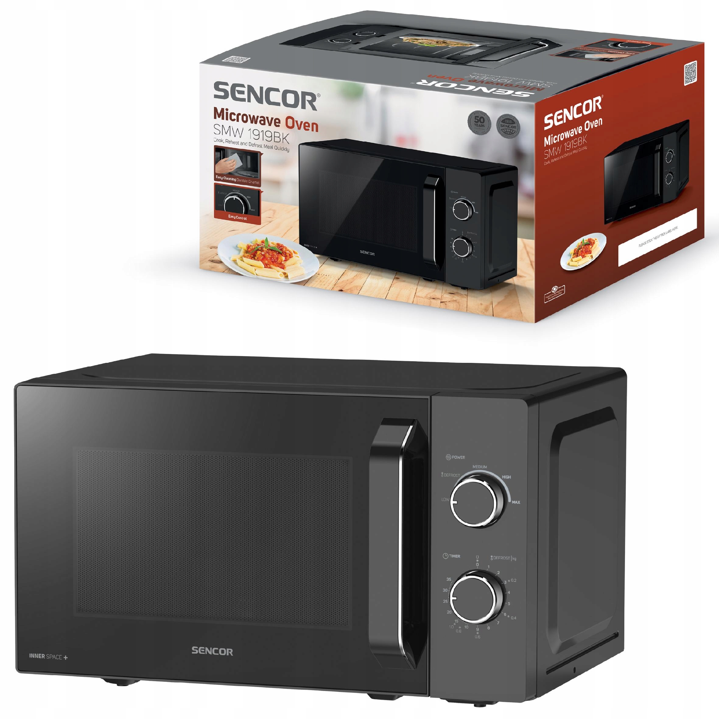 Mikrofalówka kuchenka mikrofalowa proste sterowanie pokrętłami Smw 1919 Bk