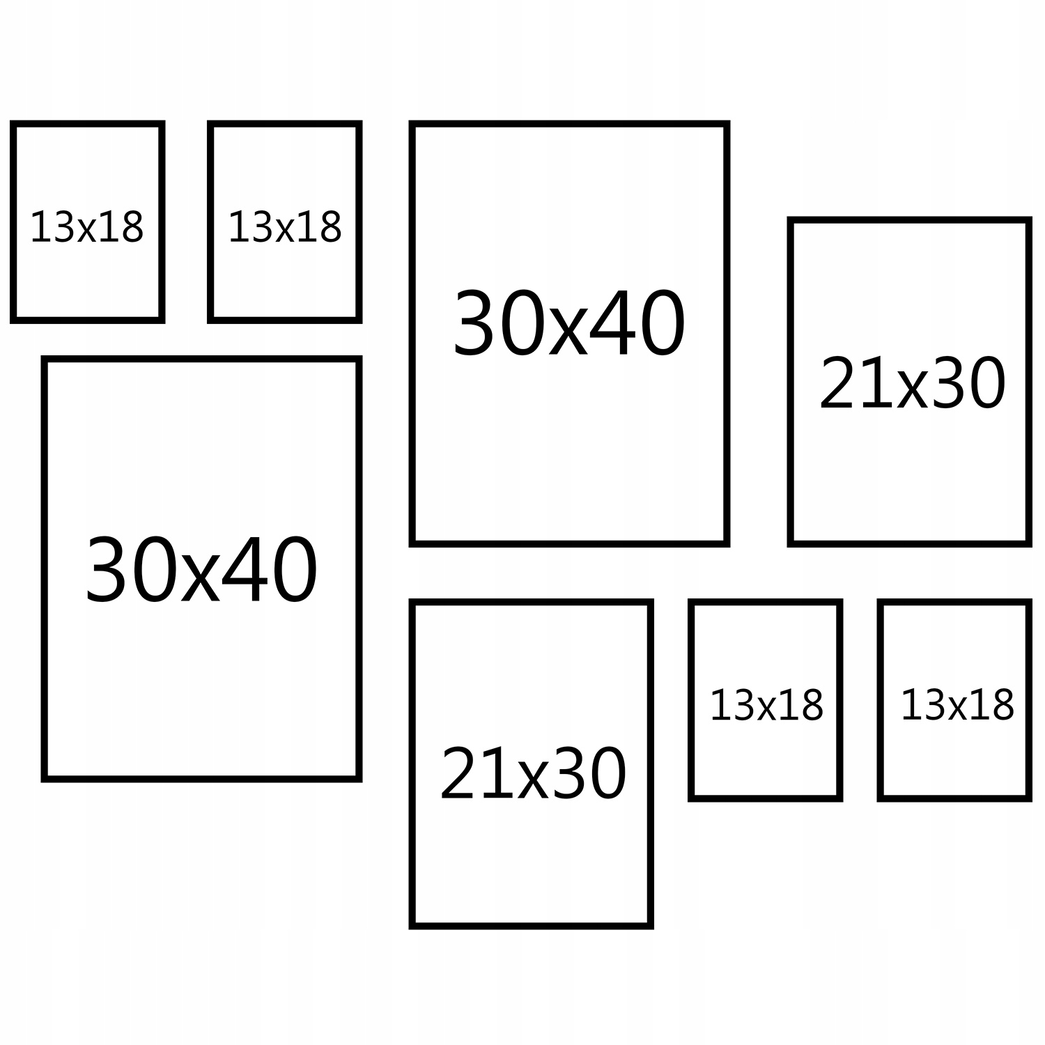 Sada rámečků na fotografie 8 ks 30x40, A4, 13x18